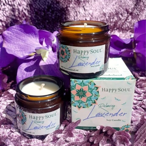 Happy Soul Relaxing Lavender 100% Essential Oil Soy Candle