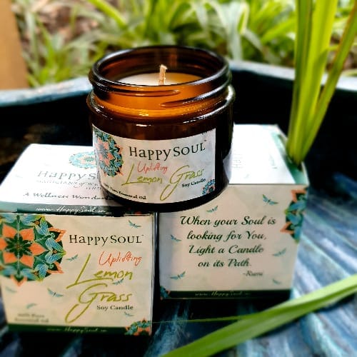 Happy Soul Uplifting Lemon Grass 100% Essential Oil Soy Candle