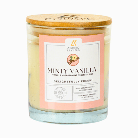 Aesthetic Living Minty Vanilla Botanic Candle with Peppermint and Vanilla essential oil- 300g