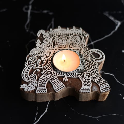 Aesthetic Living Airavat Wooden T- Light Holder