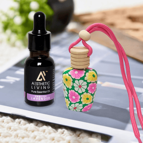 Aesthetic Living  Car Aromatizer/ Diffuser Bottle with Essential Oil (Vase shape-15ml+ Essential oil 15ml)