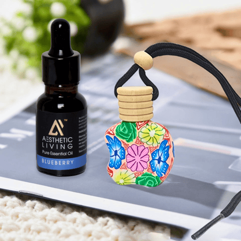 Aesthetic Living Floral Car Aromatizer/ Diffuser Bottle with Essential Oil (Multi shape Floral 10 ml + Essential oil 15 ml)