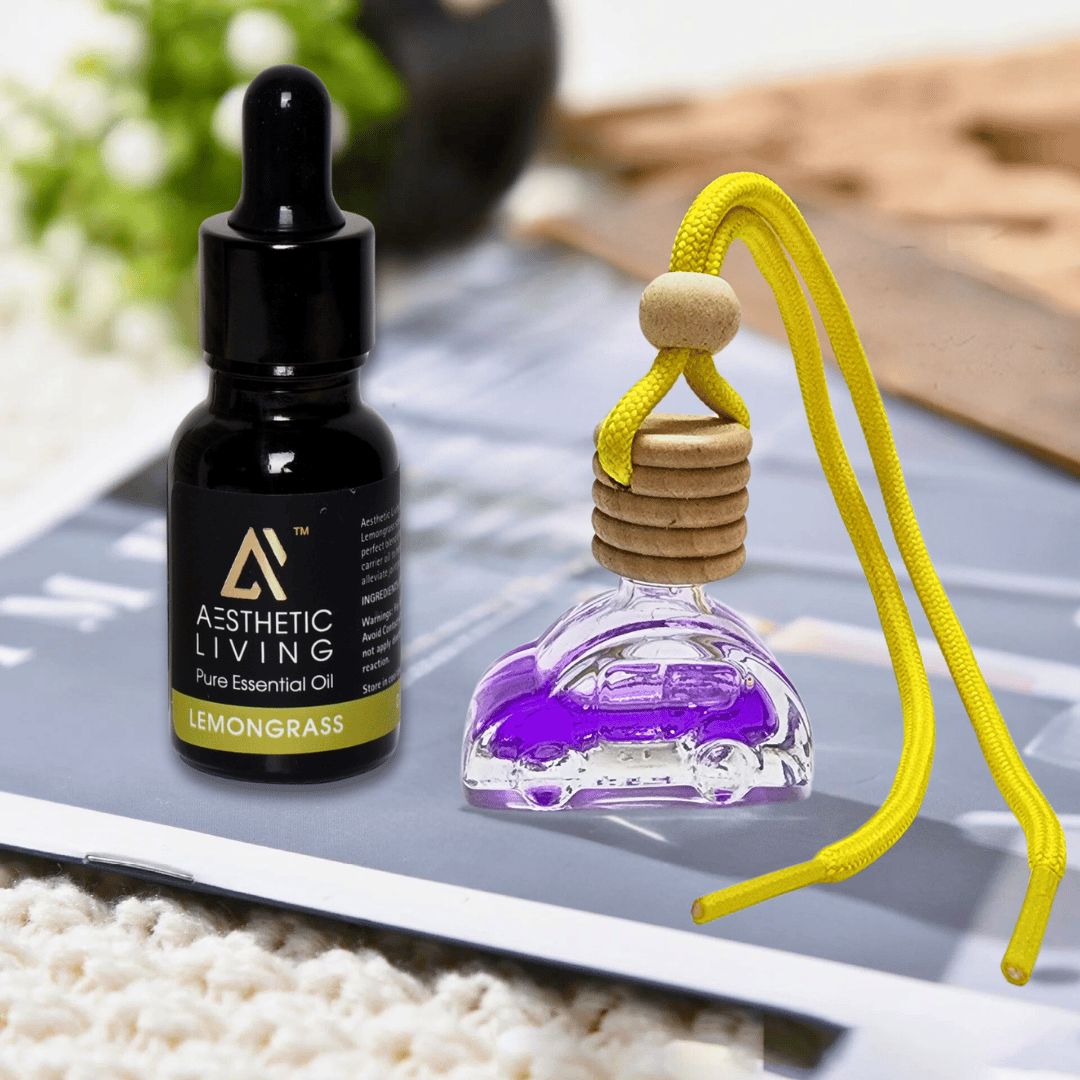 Aesthetic Living Car Aromatizer Diffuser Bottle with Essential Oil (Car shape bottle 10 ml + Essential oil 15 ml)