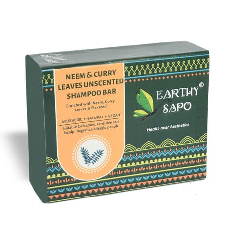 Earthy Sapo Neem & Curry Leaves Unscented Shampoo Bar, 75g