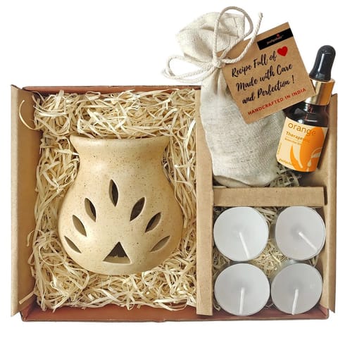 Pushpshala Orange Diffuser Combo Pack with Tea Lights