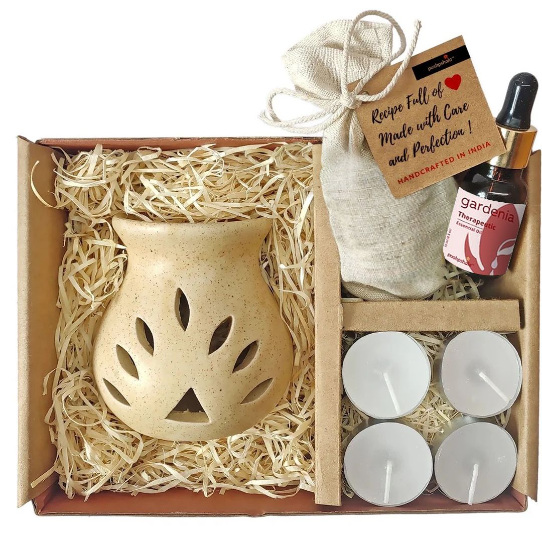 Pushpshala Gardenia Diffuser Combo Pack with Tea Lights