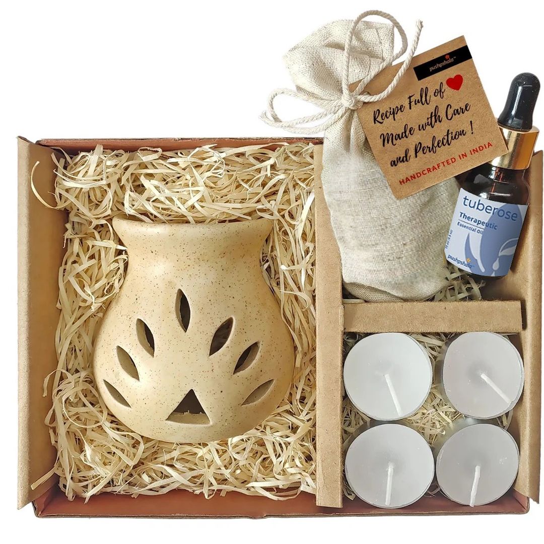 Pushpshala Tube Rose Diffuser Combo Pack with Tea Lights