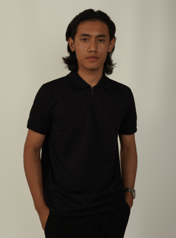 Hemis Textured Zipper Polo - Polished Black