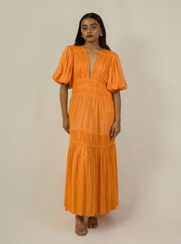 Hemis Plunge Neckline Dress - Apricot Crush