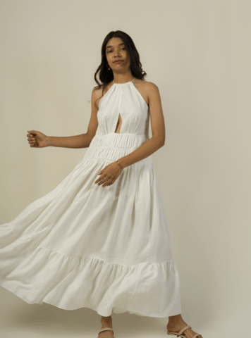 Hemis Overlap Peeping Dress - Pristine White