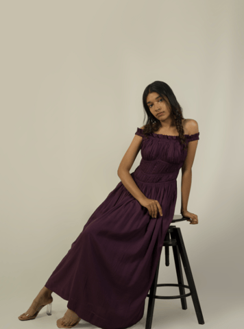 Hemis Off-Shoulder Dress - Midnight Plum