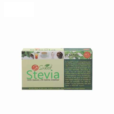 So Sweet Stevia 25 Sachets Sugar Free Natural Zero Calorie Sweetener