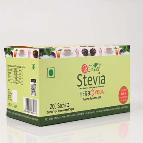 So Sweet Stevia Sachets Sugar Free Natural Low Calorie Sweetener 200 Sachets