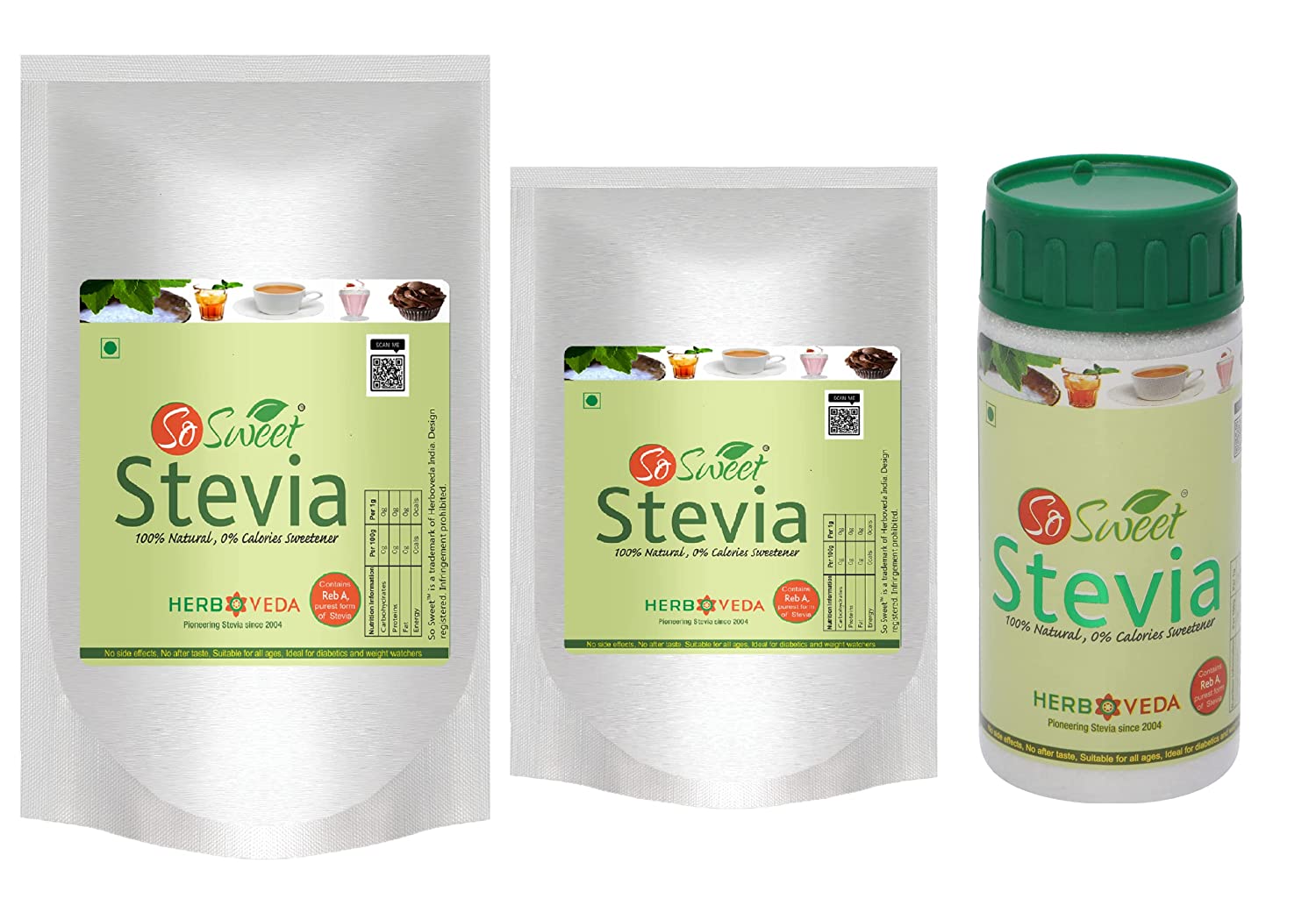 So Sweet Stevia Sugar free Powder Zero Calorie Natural Sweetener Combo (1kg+ 100gm+ 250gm)