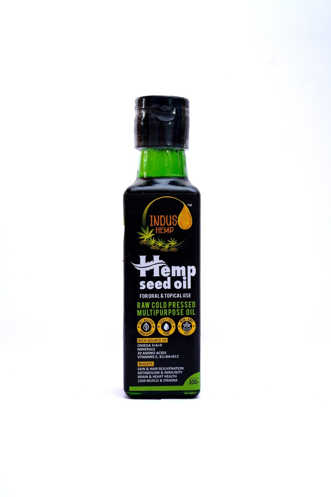 Indus Hemp Natural Hemp Seed Oil | Raw Cold Pressed | Omegas 3,6&9 | Amino Acids| Loaded with Anti-Oxidants