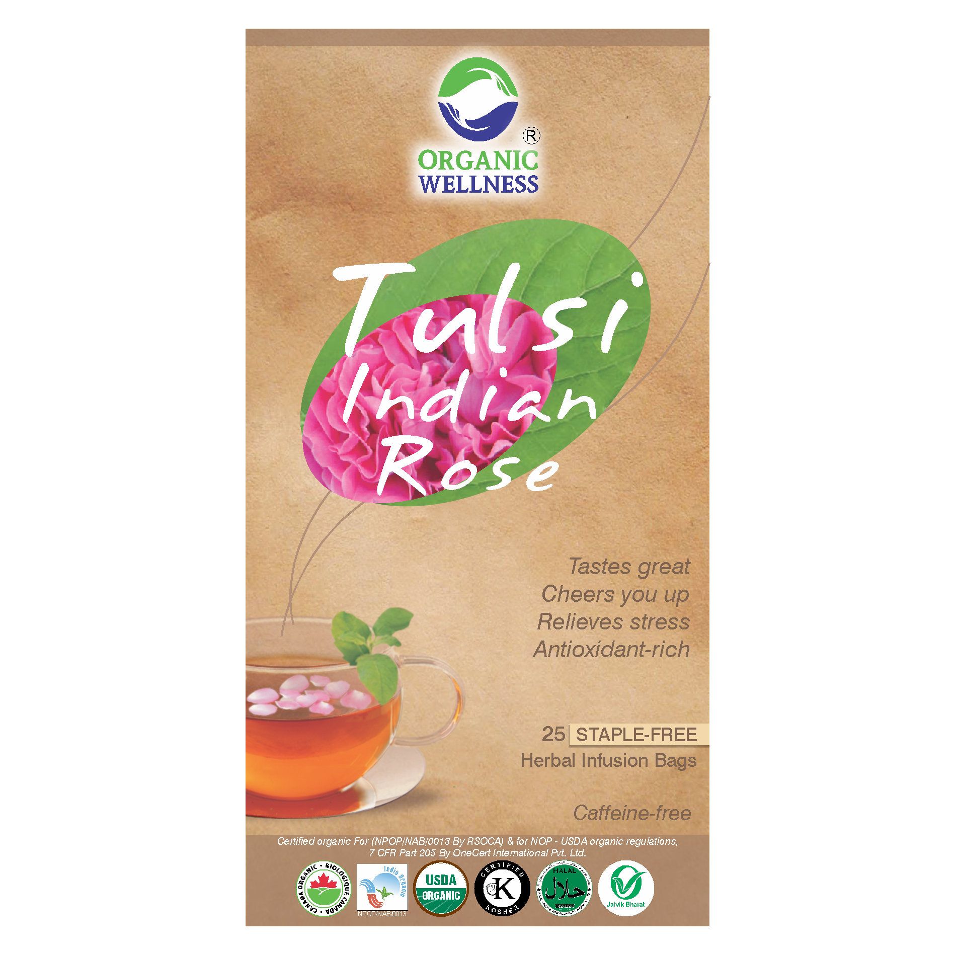 Organic Wellness Tulsi Indian Rose 25 Tea Bags