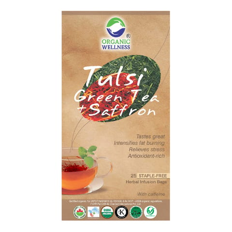 Organic Wellness Tulsi Green Tea + Saffron 25 Tea Bags