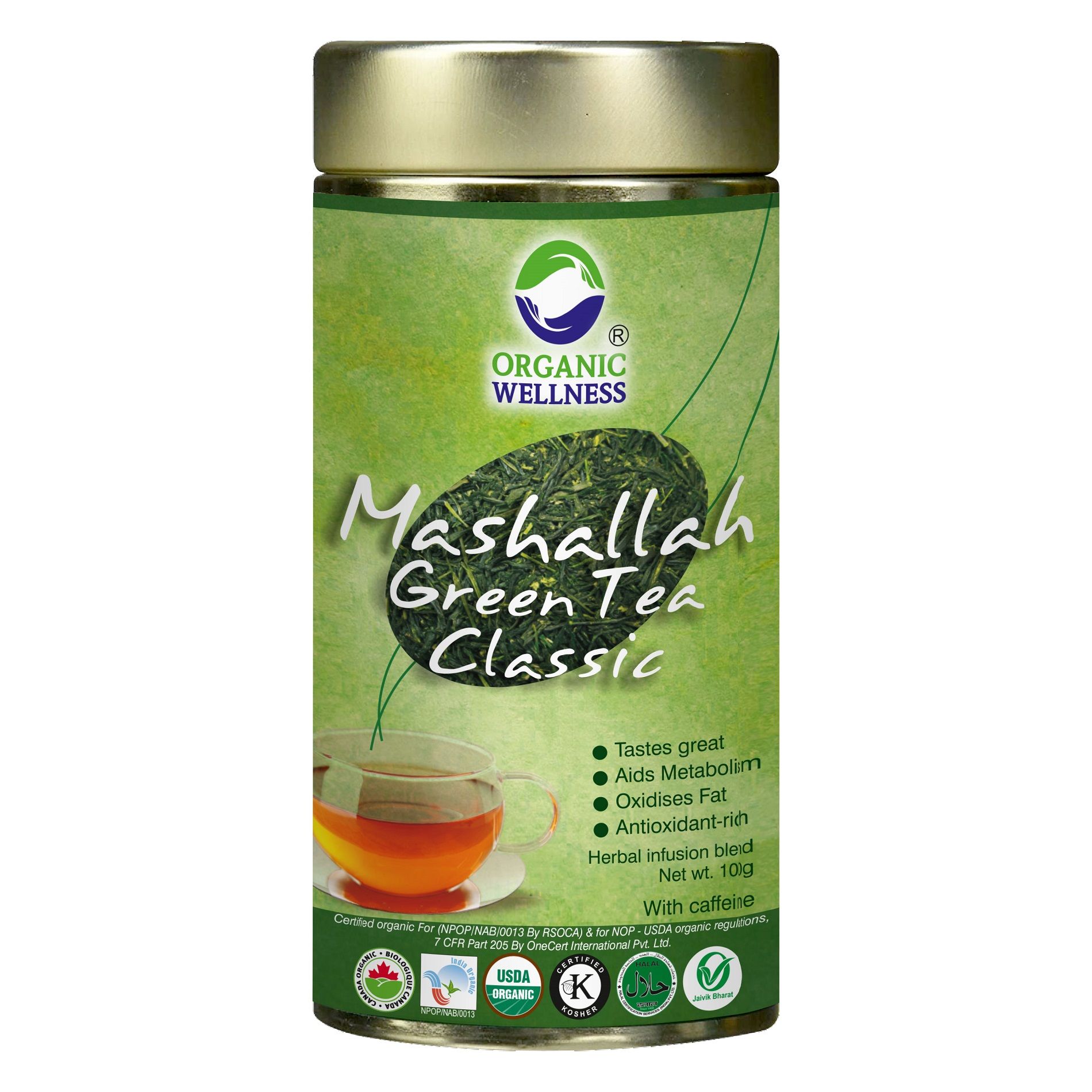 Organic Wellness Mashallah Green Tea Classic 100 Grams Tin Pack