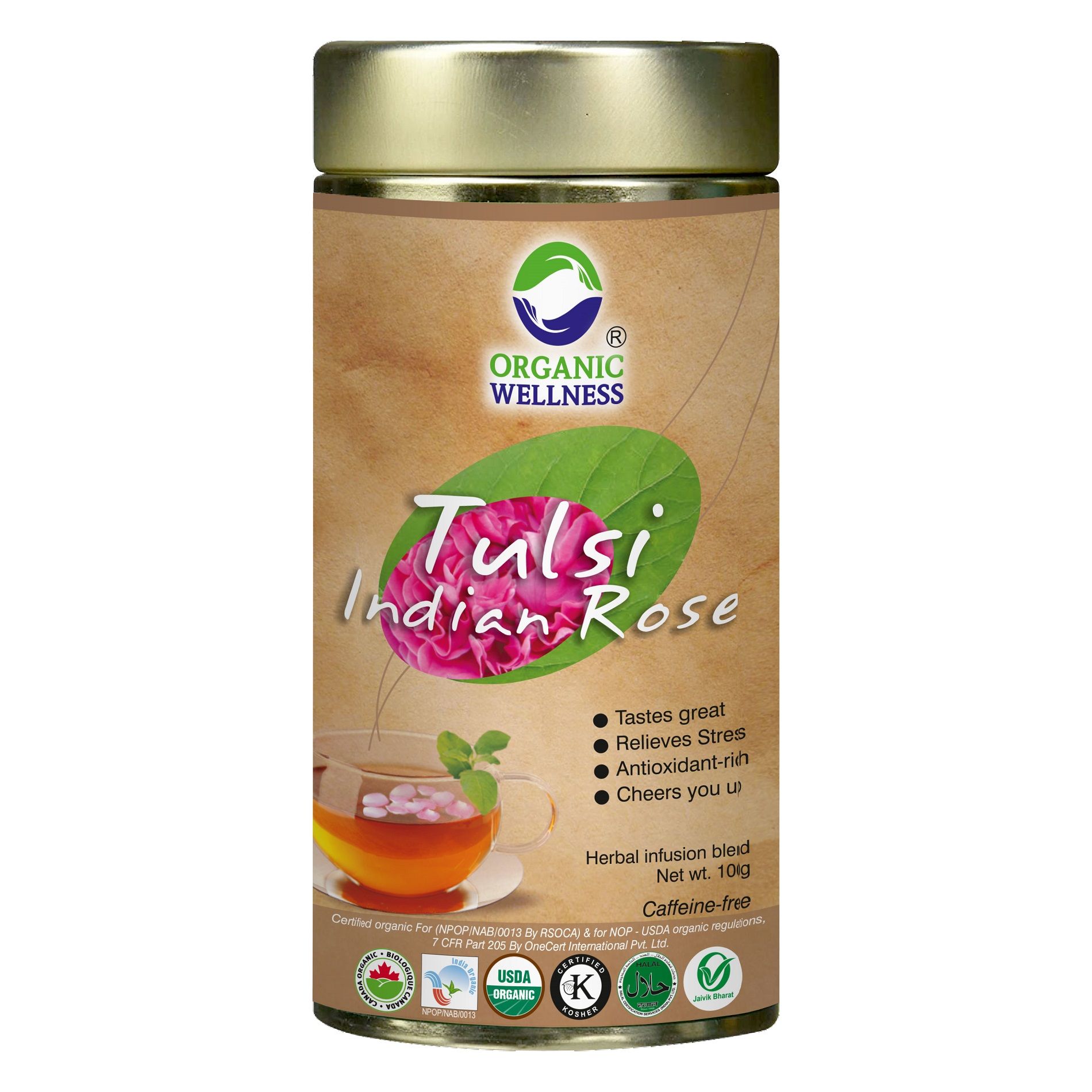 Organic Wellness Tulsi Indian Rose Tea Tin Pack 100 Grams