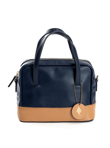 Green Hermitage Vanadey Satchel Crossbody Bag | Apple Leather | Navy Blue & Caramel