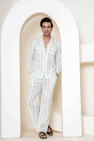 Paizlie Sage Stripes Sleepwear | 100% Cambric Cotton  | Men