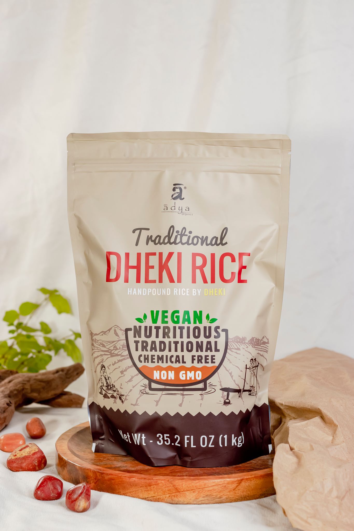 Adya Organics Hand Pounded Rice | Dheki Rice 1 Kg