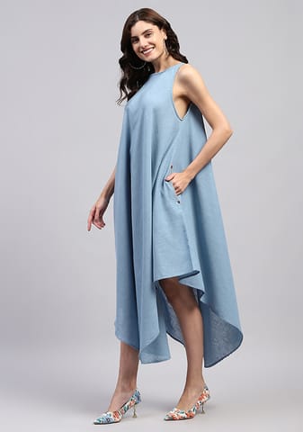 Nidraa Sleeveless Asymmetric Dress | Cotton