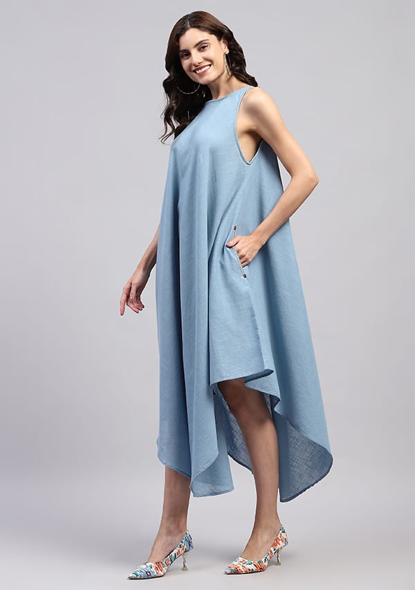 Nidraa Sleeveless Asymmetric Dress | Cotton