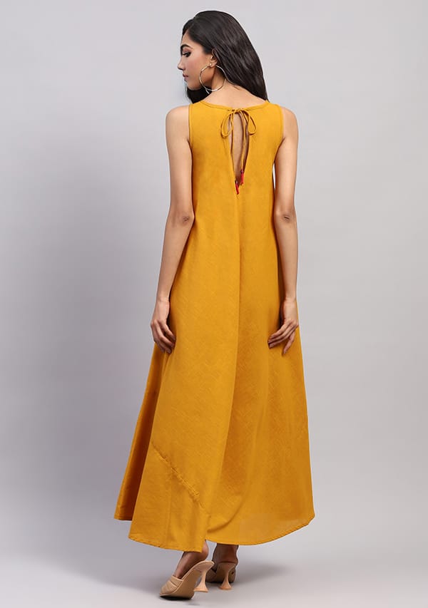 Nidraa Sleeveless  A-Line Long Dress | Cotton