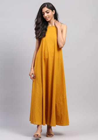 Nidraa Sleeveless  A-Line Long Dress | Cotton