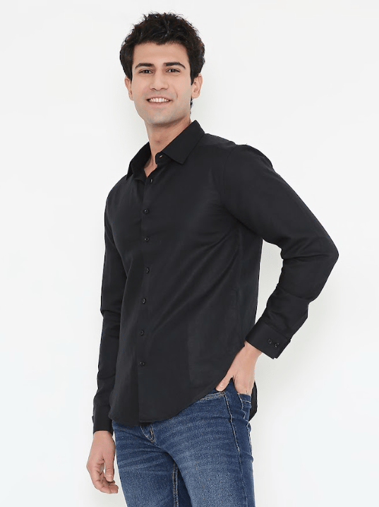 Moon N Lotus Slim Fit Black - Cotton Hemp Shirt