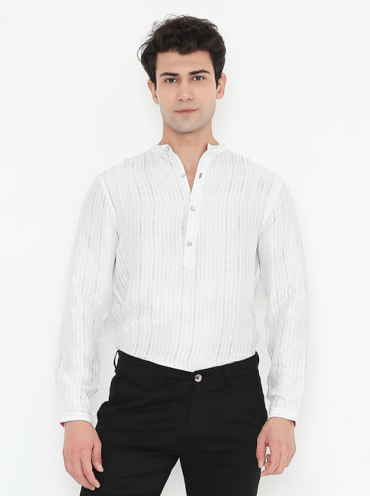 Moon N Lotus Stripe Kurta Shirt - Bamboo Fabric