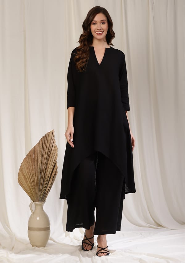 Nidraa Asymmetric Kurta Paired with Pants | Cotton