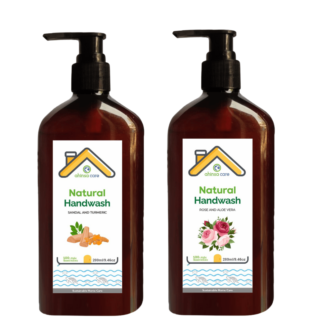 Ahinsa Care Natural Handwash Sandal Turmeric  and Rose Aloe Vera 280ml